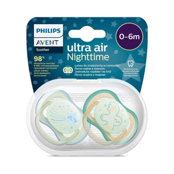 AVENT - Sucette ultra air nuit 0-6 mois pack de 2 orthodontic