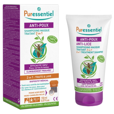 PURESSENTIEL - Shampoing masque 2 en 1 anti poux 150 ml