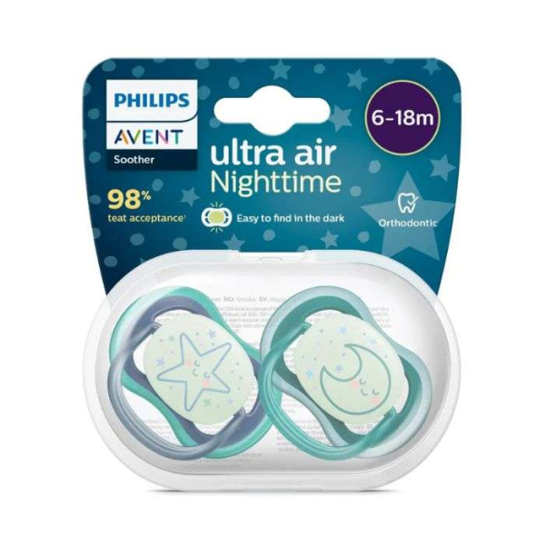 AVENT - Sucette ultra air nuit 6-18 mois pack de 2 orthodontic