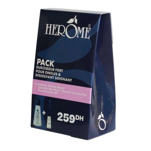 HEROME - Dissolvant soignant 120ml + durcisseur fort pour ongles 10ml