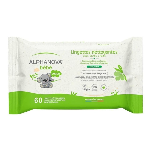 ALPHANOVA Bébé Lingettes Nettoyantes Écologiques 60 unités