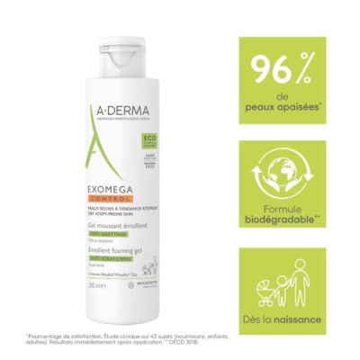 A-DERMA - Exomega control gel moussant emollient visage