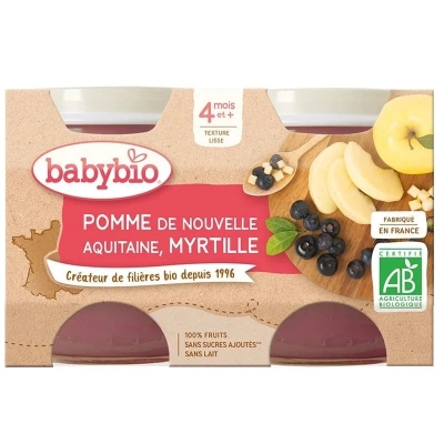 Babybio Purée Bio Pomme & Myrtille 2x130g | UNIKA