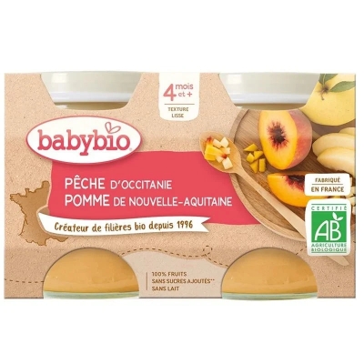 Purée Bio de Pêche et Pomme 2x130g - Babybio | UNIKA