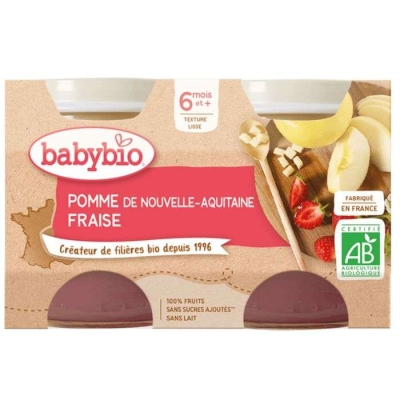 Babybio Pomme de Nouvelle-Aquitaine & Fraise Bio 2x130g