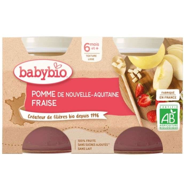 Babybio Pomme de Nouvelle-Aquitaine & Fraise Bio 2x130g