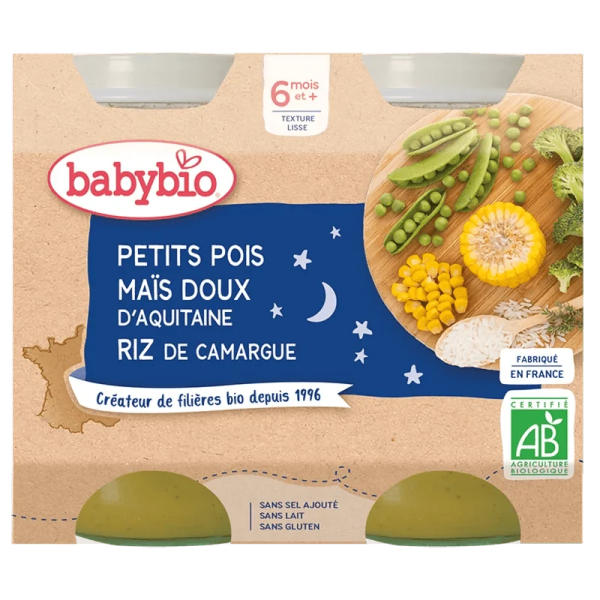 Babybio Petit Pot Petits Pois Maïs Doux d'Aquitaine Riz de Camargue