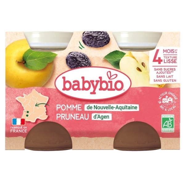 Babybio Petit Pot Pomme Pruneau Bio 4 Mois+ - Pack de 2 x 130g