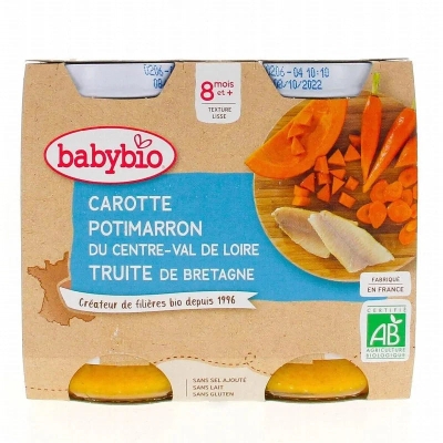 Babybio Purée Bio Carotte Potimarron Truite 8m+ | UNIKA