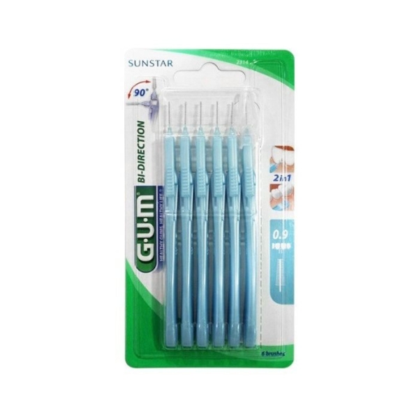 GUM Brossettes Interdentaires Bi-Direction 0.9mm - Lot de 6